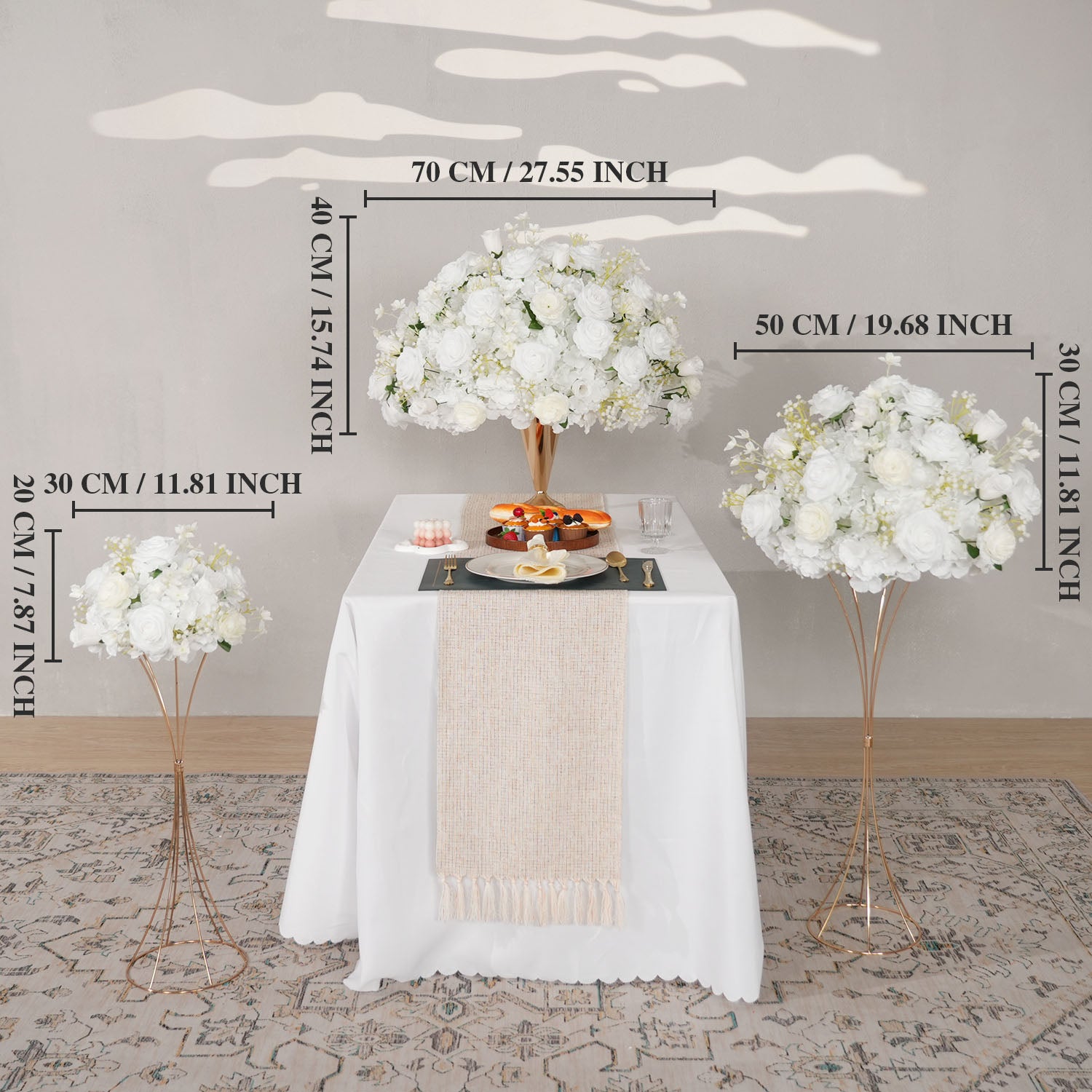 Uflower White Rose Baby's Breath Flower Ball For Table Centerpieces